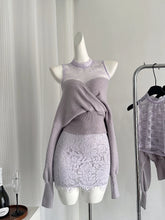 BXOXO French Elegant Luxury Sexy 3 Piece Set Women Lace Top+Off Shoulder Sweater+Mini Bag Hip Skirts Female Nightclub Slim Knit Suit